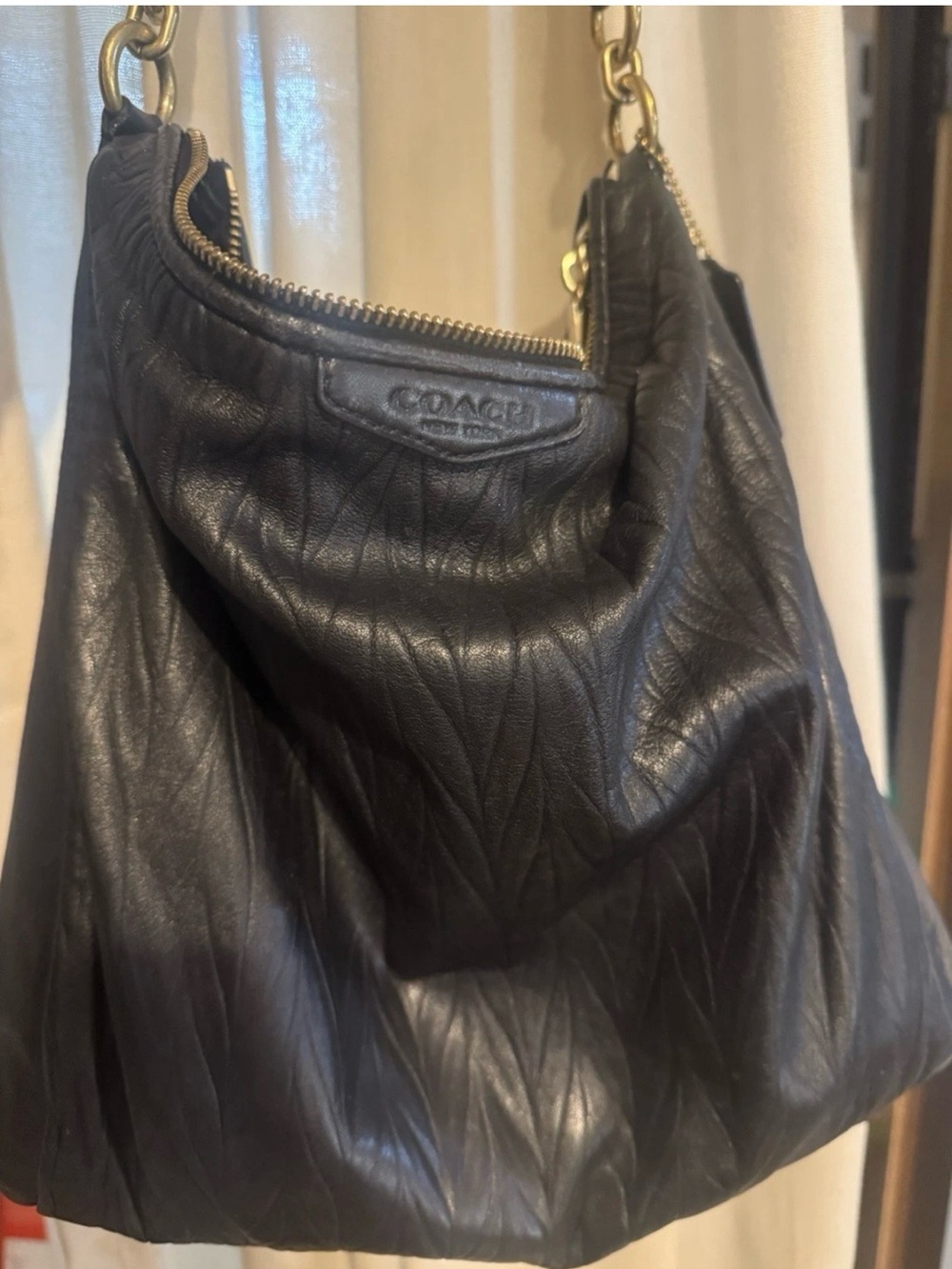 Coach Black Leather Shoulder Bag with Gold Hardware